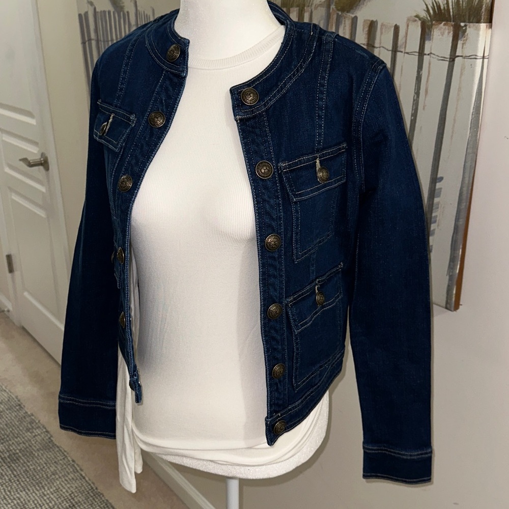 NWOT L’AGENCE Yari Collarless Jean Jacket in color Bishop MSRP $498 (XXS) - Picture 11 of 14
